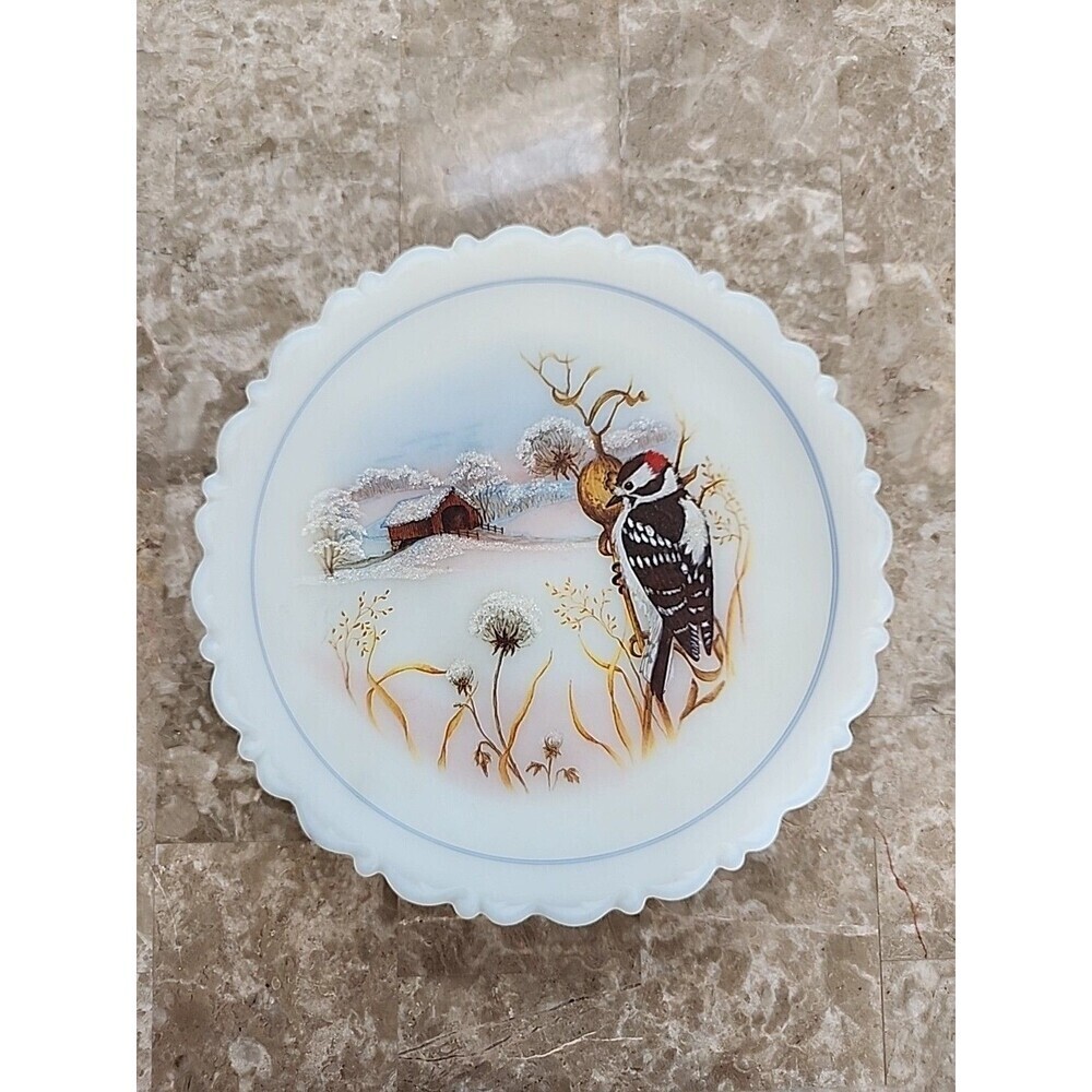 Fenton Downy Woodpecker Plate, Birds In Winter, Third Edition, 758 Of 4500